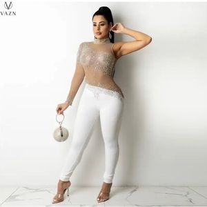 sheer white sparkly jumpsuit